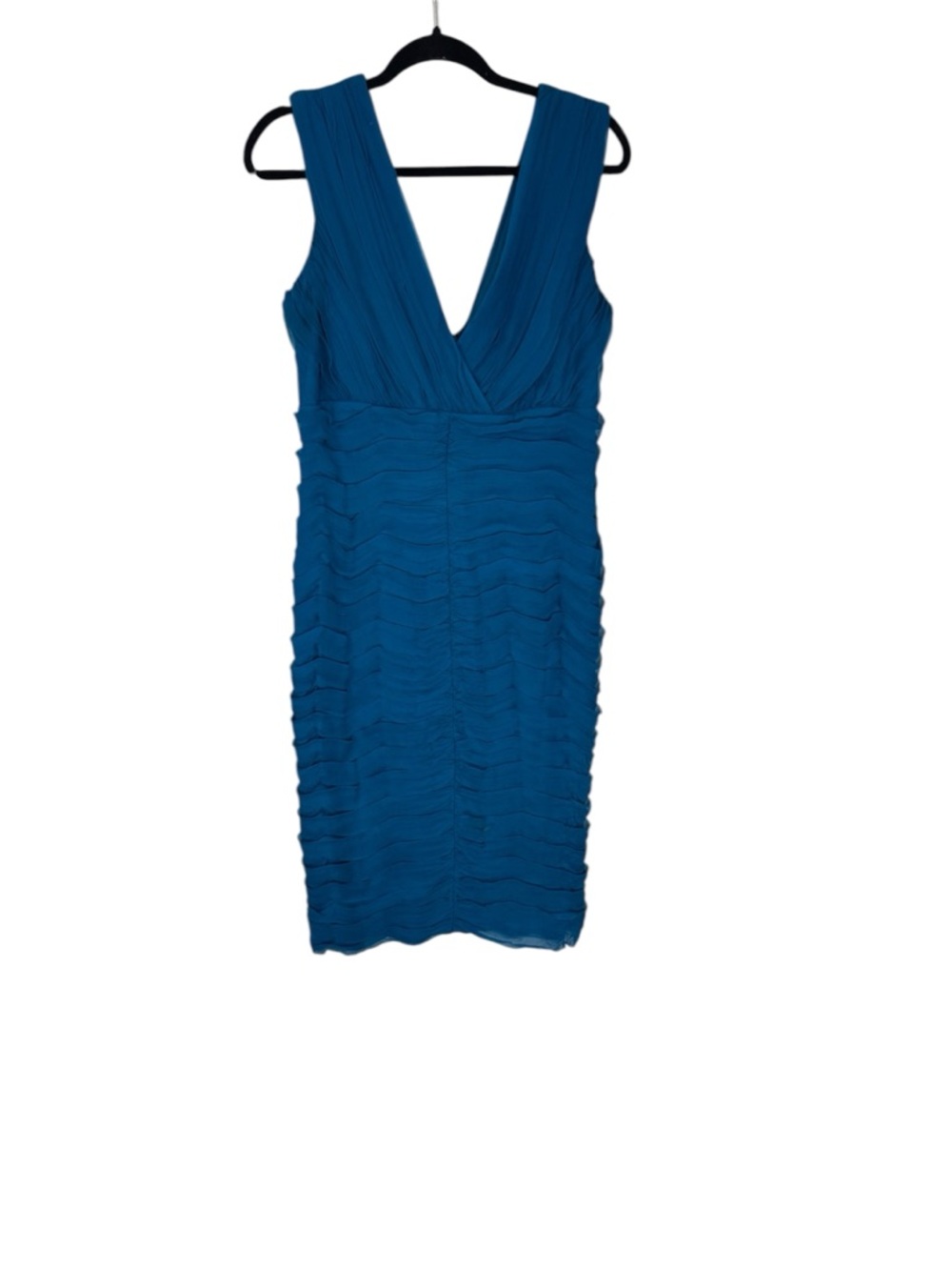 Tadashi Shoji Teal Blue V-Neck Ruched Midi Dress